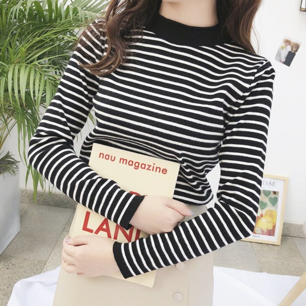 Cotton knit striped long sleeve T